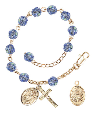 Adjustable Gold Plated 6mm Austrian Crystal Rosary Bracelet in Light Sapphire