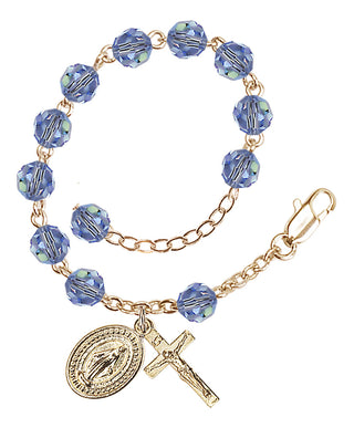 Adjustable Gold Plated 6mm Austrian Crystal Rosary Bracelet in Light Sapphire