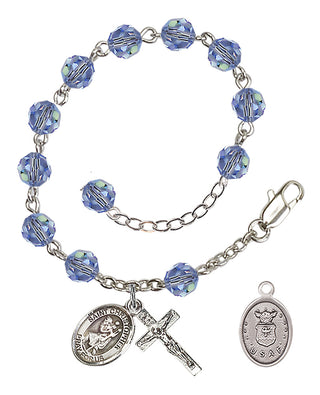 Adjustable Silver Plated 6mm Austrian Crystal Rosary Bracelet in Light Sapphire