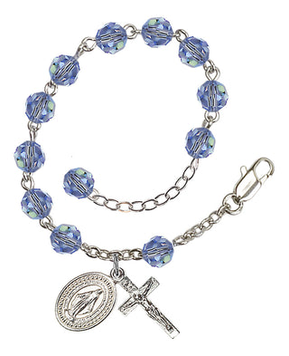 Adjustable Silver Plated 6mm Austrian Crystal Rosary Bracelet in Light Sapphire