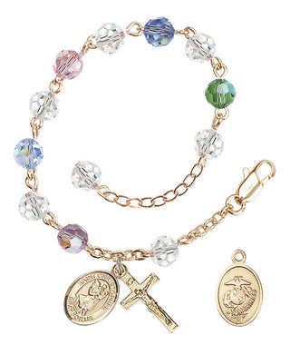 Adjustable Gold Plated 6mm Austrian Crystal Rosary Bracelet in Multi-Color