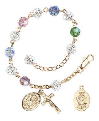 Adjustable Gold Plated 6mm Austrian Crystal Rosary Bracelet in Multi-Color