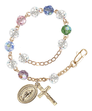 Adjustable Gold Plated 6mm Austrian Crystal Rosary Bracelet in Multi-Color