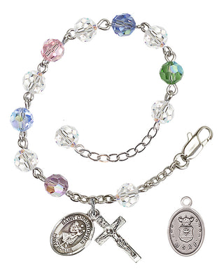 Adjustable Silver Plated 6mm Austrian Crystal Rosary Bracelet in Multi-Color