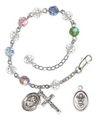 Adjustable Silver Plated 6mm Austrian Crystal Rosary Bracelet in Multi-Color