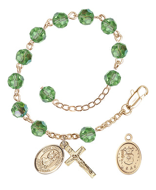 Adjustable Gold Plated 6mm Austrian Crystal Rosary Bracelet in Peridot