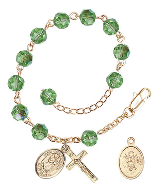 Adjustable Gold Plated 6mm Austrian Crystal Rosary Bracelet in Peridot
