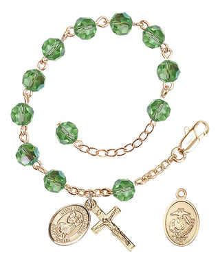 Adjustable Gold Plated 6mm Austrian Crystal Rosary Bracelet in Peridot