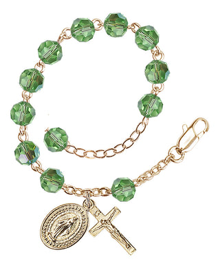 Adjustable Gold Plated 6mm Austrian Crystal Rosary Bracelet in Peridot