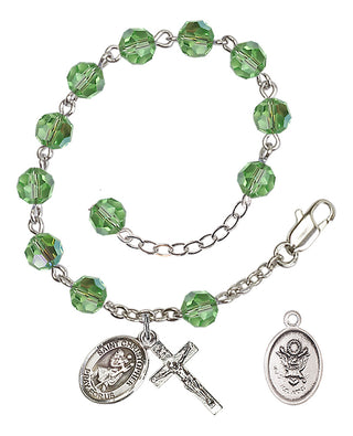 Adjustable Silver Plated 6mm Austrian Crystal Rosary Bracelet in Peridot