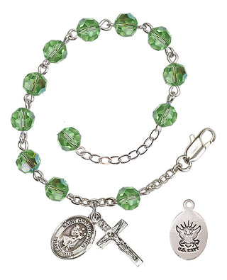 Adjustable Silver Plated 6mm Austrian Crystal Rosary Bracelet in Peridot