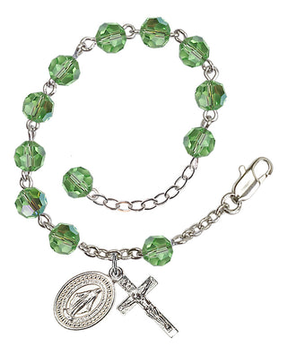 Adjustable Silver Plated 6mm Austrian Crystal Rosary Bracelet in Peridot