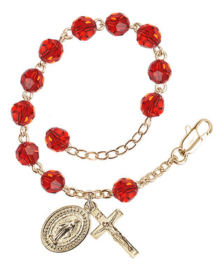 Adjustable Gold Plated 6mm Austrian Crystal Rosary Bracelet in Ruby