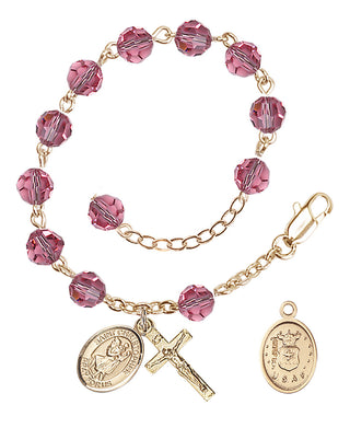 Adjustable Gold Plated 6mm Austrian Crystal Rosary Bracelet in Rose
