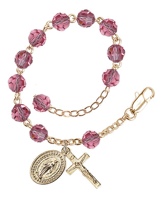Adjustable Gold Plated 6mm Austrian Crystal Rosary Bracelet in Rose