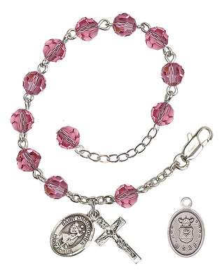 Adjustable Silver Plated 6mm Austrian Crystal Rosary Bracelet in Rose