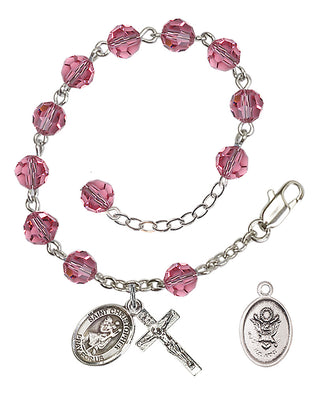 Adjustable Silver Plated 6mm Austrian Crystal Rosary Bracelet in Rose