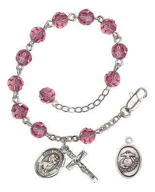 Adjustable Silver Plated 6mm Austrian Crystal Rosary Bracelet in Rose