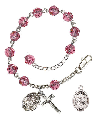 Adjustable Silver Plated 6mm Austrian Crystal Rosary Bracelet in Rose
