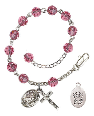 Adjustable Silver Plated 6mm Austrian Crystal Rosary Bracelet in Rose