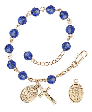 Adjustable Gold Plated 6mm Austrian Crystal Rosary Bracelet in Sapphire