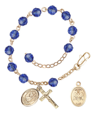Adjustable Gold Plated 6mm Austrian Crystal Rosary Bracelet in Sapphire