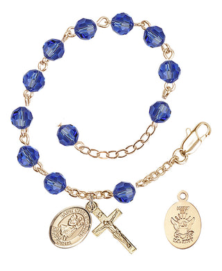 Adjustable Gold Plated 6mm Austrian Crystal Rosary Bracelet in Sapphire
