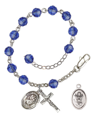 Adjustable Silver Plated 6mm Austrian Crystal Rosary Bracelet in Sapphire