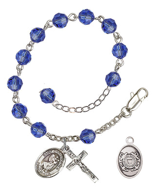 Adjustable Silver Plated 6mm Austrian Crystal Rosary Bracelet in Sapphire