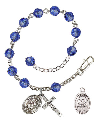 Adjustable Silver Plated 6mm Austrian Crystal Rosary Bracelet in Sapphire