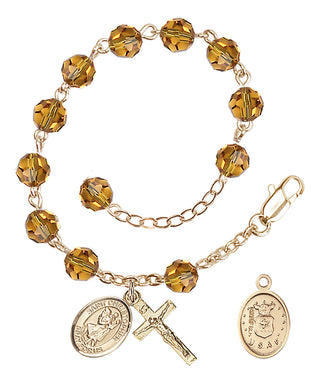 Adjustable Gold Plated 6mm Austrian Crystal Rosary Bracelet in Topaz