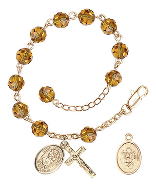 Adjustable Gold Plated 6mm Austrian Crystal Rosary Bracelet in Topaz