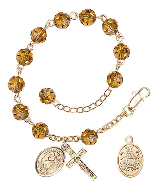 Adjustable Gold Plated 6mm Austrian Crystal Rosary Bracelet in Topaz