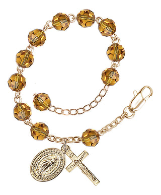 Adjustable Gold Plated 6mm Austrian Crystal Rosary Bracelet in Topaz