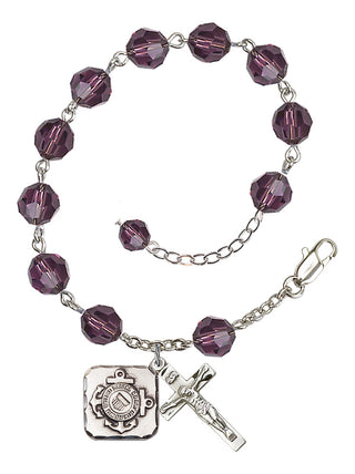 Adjustable Silver Plated 8mm Austrian Crystal Rosary Bracelet in Amethyst