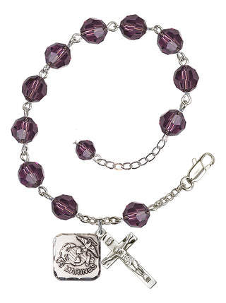 Adjustable Silver Plated 8mm Austrian Crystal Rosary Bracelet in Amethyst