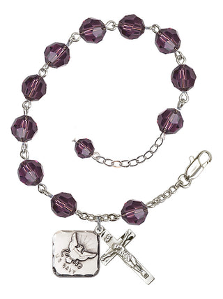 Adjustable Silver Plated 8mm Austrian Crystal Rosary Bracelet in Amethyst
