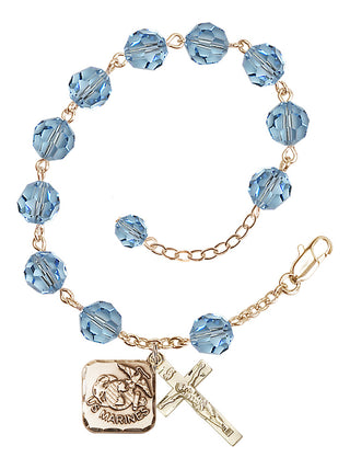 Adjustable Gold Plated 8mm Austrian Crystal Rosary Bracelet in Aqua