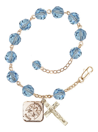 Adjustable Gold Plated 8mm Austrian Crystal Rosary Bracelet in Aqua