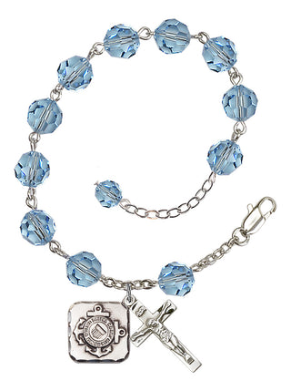 Adjustable Silver Plated 8mm Austrian Crystal Rosary Bracelet in Aqua