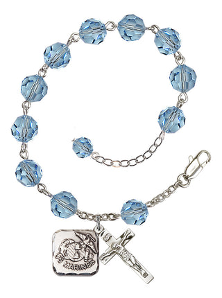 Adjustable Silver Plated 8mm Austrian Crystal Rosary Bracelet in Aqua