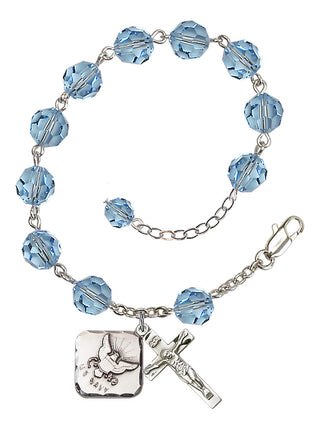 Adjustable Silver Plated 8mm Austrian Crystal Rosary Bracelet in Aqua