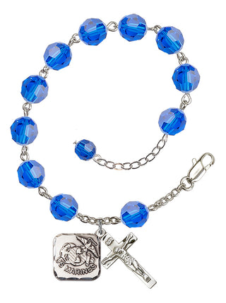 Adjustable Silver Plated 8mm Austrian Crystal Rosary Bracelet in Capri Blue