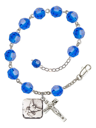 Adjustable Silver Plated 8mm Austrian Crystal Rosary Bracelet in Capri Blue