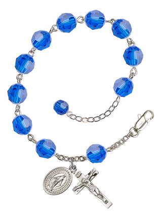 Adjustable Silver Plated 8mm Austrian Crystal Rosary Bracelet in Capri Blue