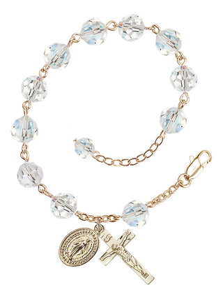 Adjustable Gold Plated 8mm Austrian Crystal Rosary Bracelet in Crystal