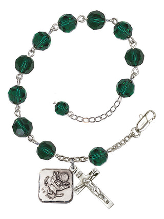 Adjustable Silver Plated 8mm Austrian Crystal Rosary Bracelet in Emerald