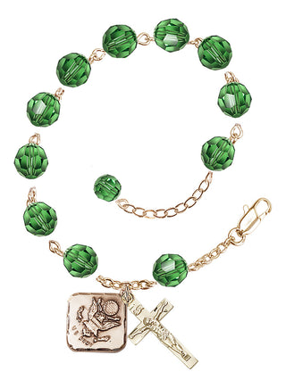 Adjustable Gold Plated 8mm Austrian Crystal Rosary Bracelet in Erinite