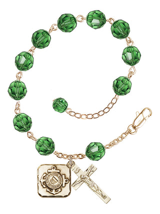 Adjustable Gold Plated 8mm Austrian Crystal Rosary Bracelet in Erinite