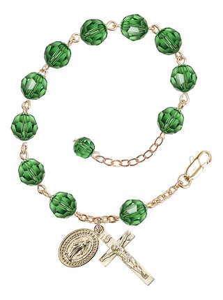 Adjustable Gold Plated 8mm Austrian Crystal Rosary Bracelet in Erinite